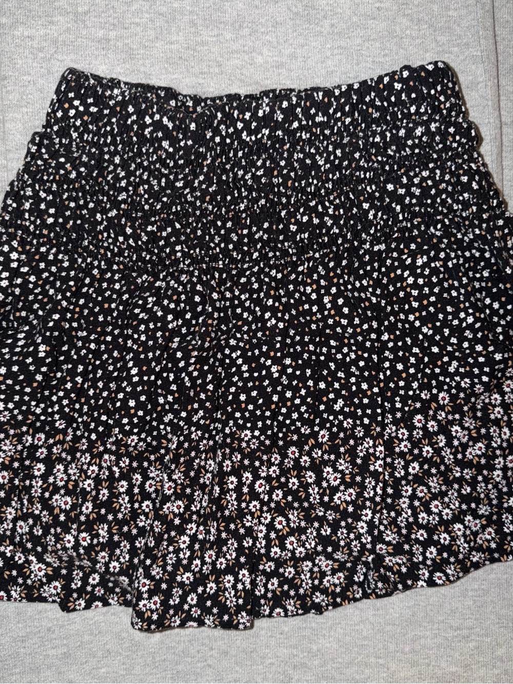 Mayoral Girls Black Floral Smocked Waist Mini Skirt
